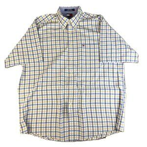 Tommy Hilfiger Plaid Button Down Shirt Mens Large Blue Yellow Cotton Classic